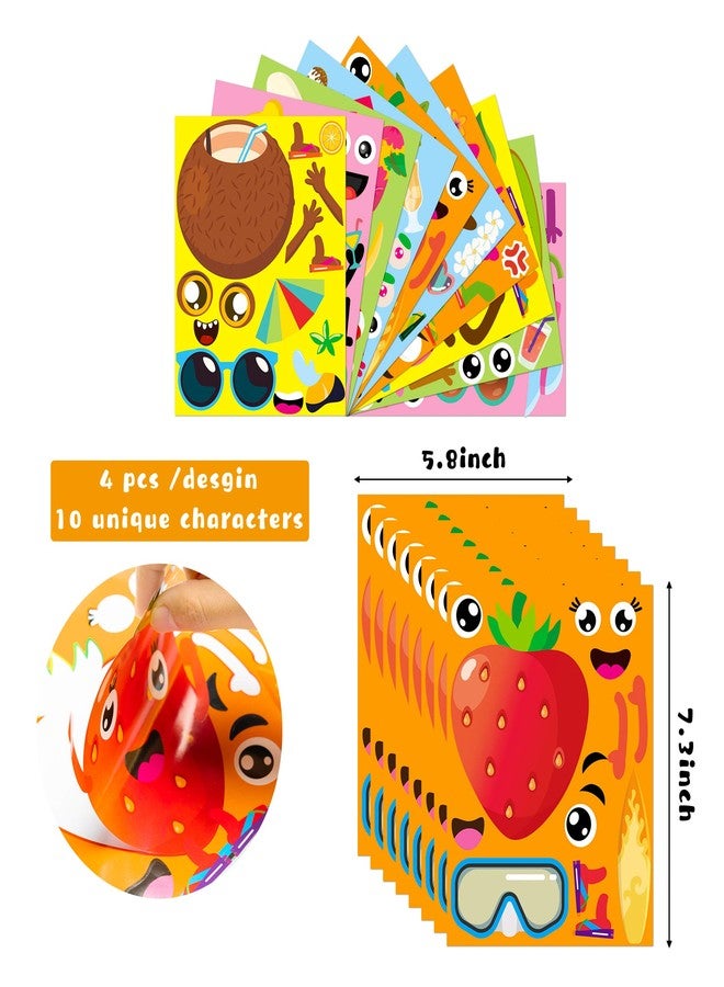 MALLMALL6 40Pcs Make Your Own Fruit Stickers 10 Kinds Cartoon Fruit Summer Hawaii Theme Characters Sticker DIY Dress Up Art Crafts Mixed and Matched Tutti Frutti Party Favors Games Decorations for Kid - Image 2
