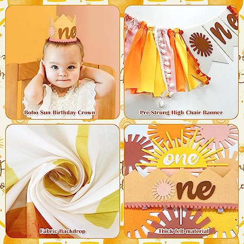 BORAMDO First Trip Around The Sun Birthday Decorations for Girl Boho Sun 1st Birthday Supplies with Backdrop Balloons Garland Monthly Photo Banner for Sun Theme Party - Image 4