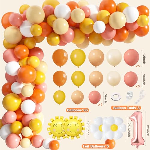 BORAMDO First Trip Around The Sun Birthday Decorations for Girl Boho Sun 1st Birthday Supplies with Backdrop Balloons Garland Monthly Photo Banner for Sun Theme Party - Image 3
