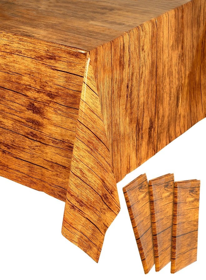 Blue Panda 3 Pack Wood Grain Tablecloth for Rectangle Tables, Brown Wooden Plastic Table Cover, 54x108 in Wood Tablecloth - Image 1