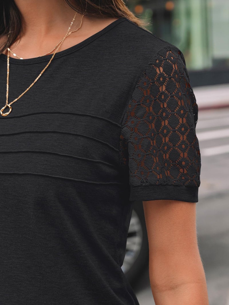 AUTOMET Short Sleeve Shirts for Women Summer Tops 2026 Spring Fashion Dressy Casual Outfits Lace Trendy Top Cute Work T Shirt Business Vacation Clothes Blouses Black XL - Image 5