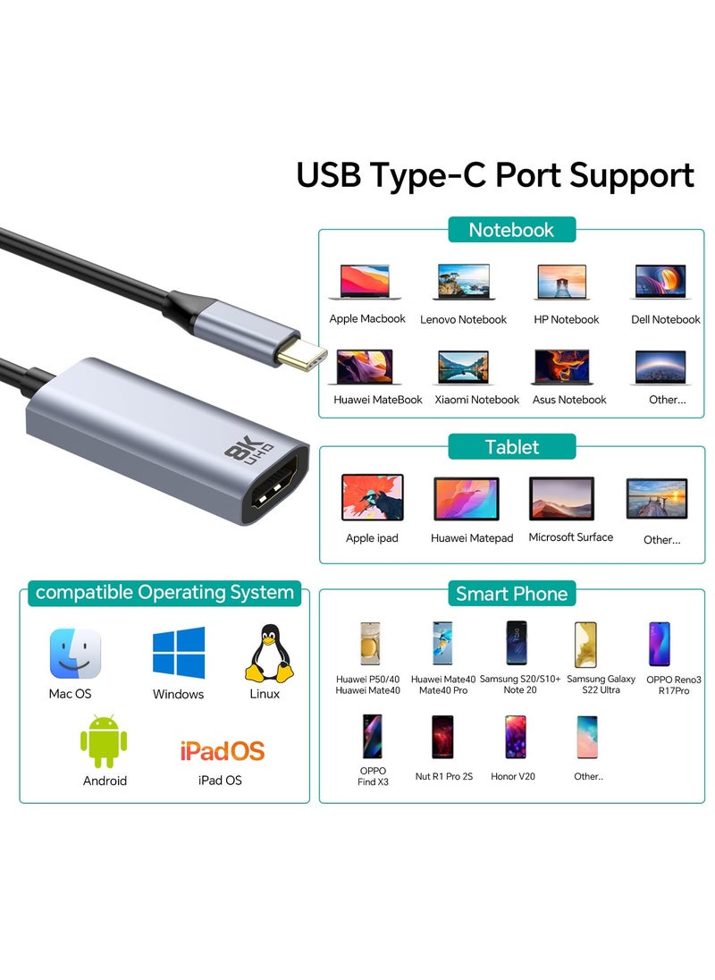 SYOSI - USB-C to HDMI 2.1 Adapter, Compatible with Thunderbolt 4/3 to HDMI Converter 48Gbps 8K 60Hz 4k 120hz/144hz HDR, HDCP2.3, Suitable for i-Phone 15 Pro, MacBook Pro Air, Samsung Galaxy - Image 1