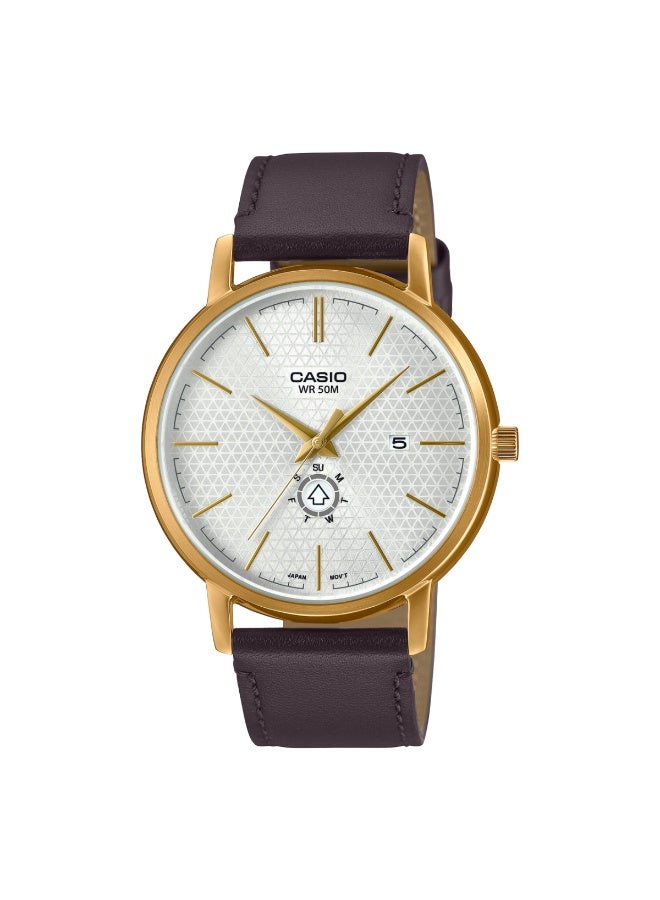 Casio Men's Watch - MTP-B125GL-7AVDF White Dial, Brown Band - Image 1