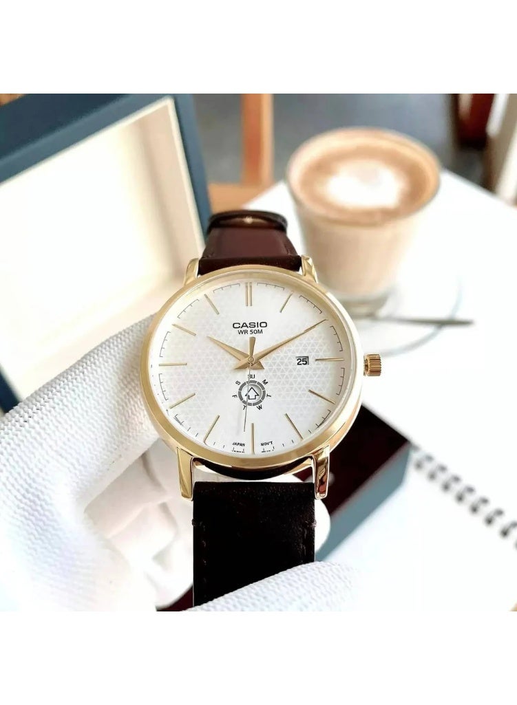 Casio Men's Watch - MTP-B125GL-7AVDF White Dial, Brown Band - Image 2