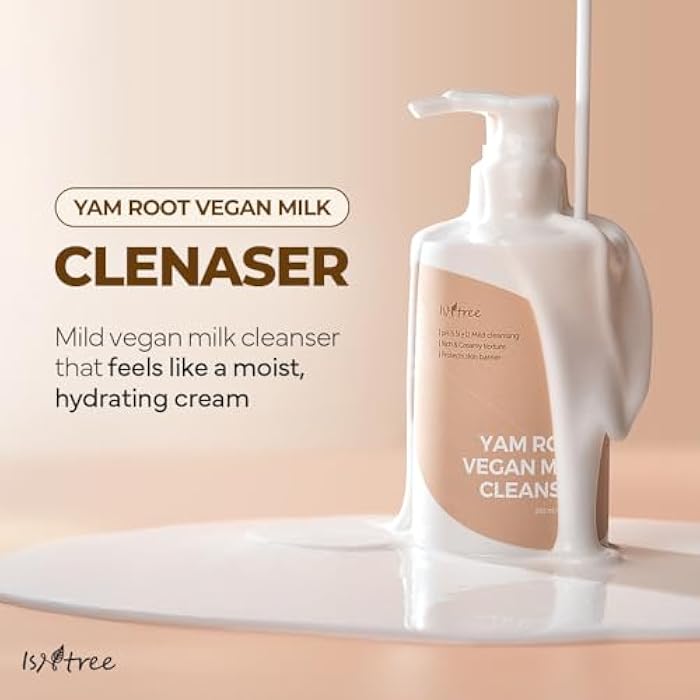 IsNtree Yam Root Vegan Milk Cleanser 220ml, 7.43 fl.oz | Korean Facial Cleanser for Sensitive Skin | Rich & Creamy Texture | Hydrating & Mild | Vegan & Cruelty-Free Skincare - Image 3