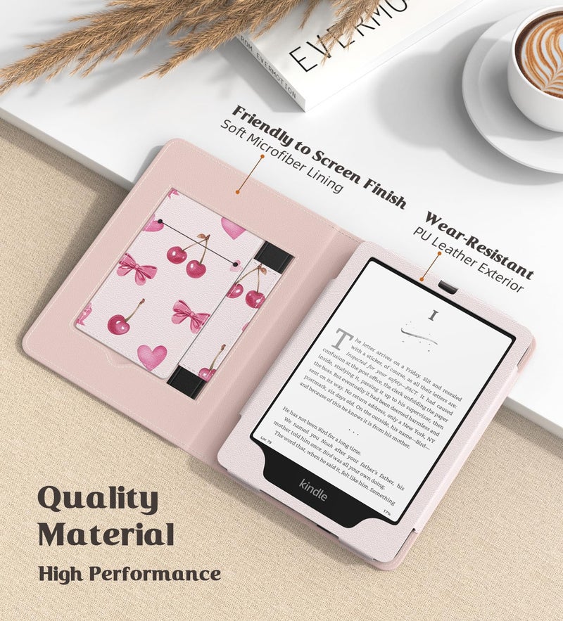MoKo Case for eBook Reader, Slim PU Shell Cover Case with Auto-Wake/Sleep for E-Reader, Not fit Kobo Aura 2/Remarkable, Cherry Bow - Image 4