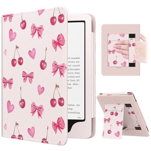MoKo Case for eBook Reader, Slim PU Shell Cover Case with Auto-Wake/Sleep for E-Reader, Not fit Kobo Aura 2/Remarkable, Cherry Bow - Image 1