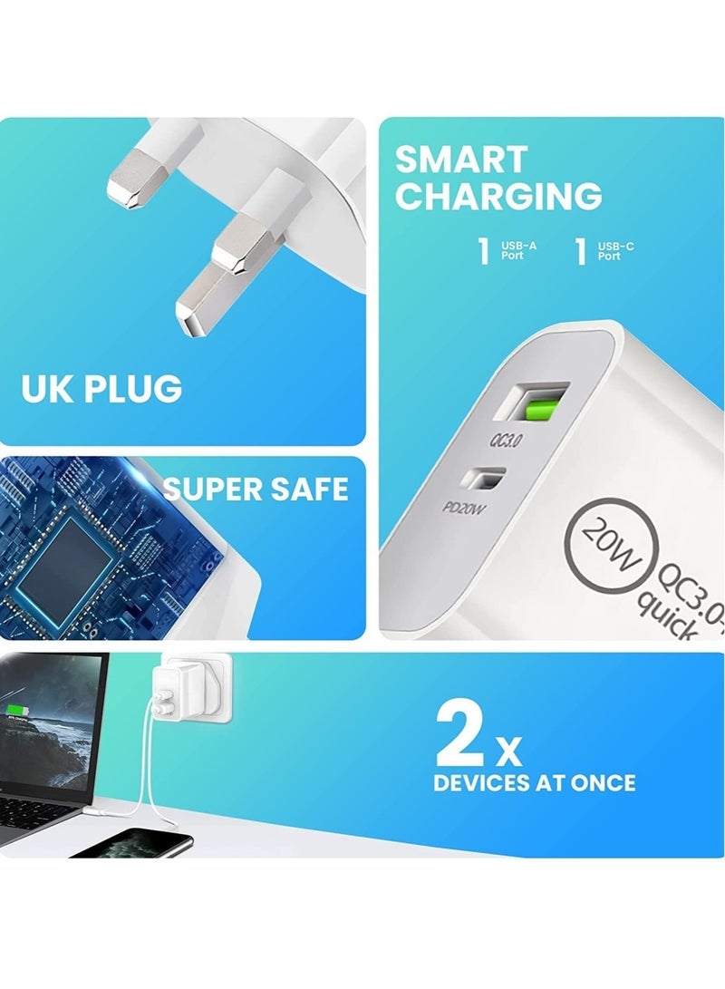 Gravity USB C 20W Fast PD Wall Charger, 3.0 Quick Charging Dual-Port Power Adapter Compatible with iPhon 14 Pro/14 Pro Max/13 mini/12/11, New iPd 9, iPd mini 6, Galaxy S20 - White - Image 4