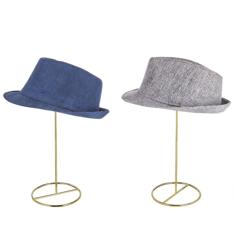 MyGift Set of 2 Brass Tone Metal Wire Table Standing Hat Racks with Round Dome Holder, 14 Inch Tall Tabletop Wig Display Cap Storage Stands Home Retail DÃ©cor - Image 5