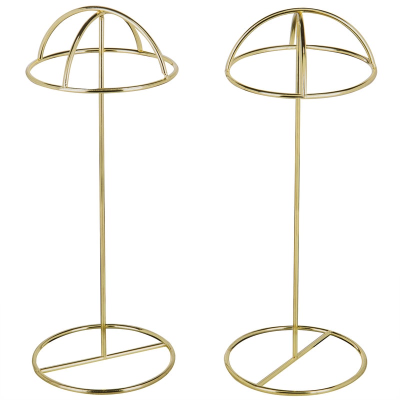 MyGift Set of 2 Brass Tone Metal Wire Table Standing Hat Racks with Round Dome Holder, 14 Inch Tall Tabletop Wig Display Cap Storage Stands Home Retail DÃ©cor - Image 4