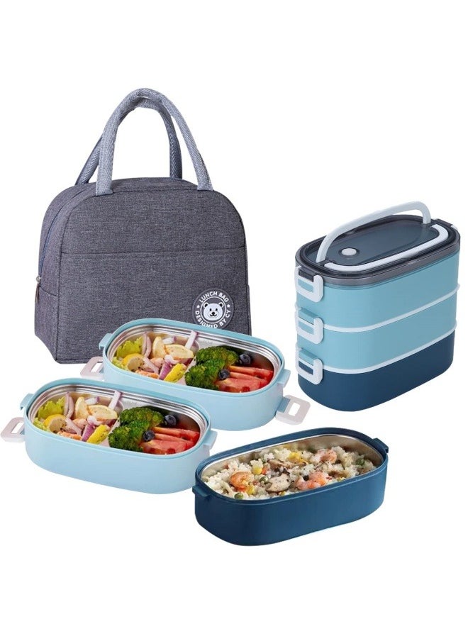 GGEROU - Bento Lunch Box with Bag Bento Box Adult Stainless Steel Lunch Box Food Container with Utensils and Handle Bento Box Adult Lunch Box Lunch Box for Kids and Adults - Image 1