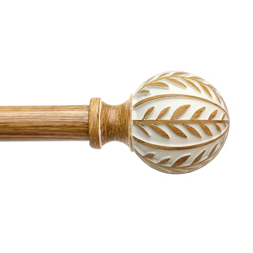 QDWIS Boho Wood Curtain Rods for Windows 28 to 48 inch,1" Adjustable Heavy Duty Window Curtain Rod with Imitation Wood Grain Finials,Rustic Decorative Drapery Rods Set,Size:18-60'',Maple Wood - Image 1