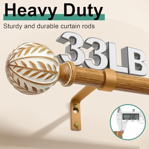 QDWIS Boho Wood Curtain Rods for Windows 28 to 48 inch,1" Adjustable Heavy Duty Window Curtain Rod with Imitation Wood Grain Finials,Rustic Decorative Drapery Rods Set,Size:18-60'',Maple Wood - Image 4