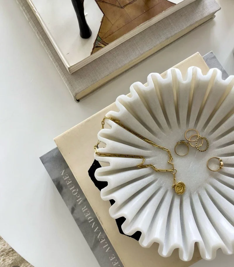 Casa Quesera HandCrafted Fluted Marble Bowl-9 inches