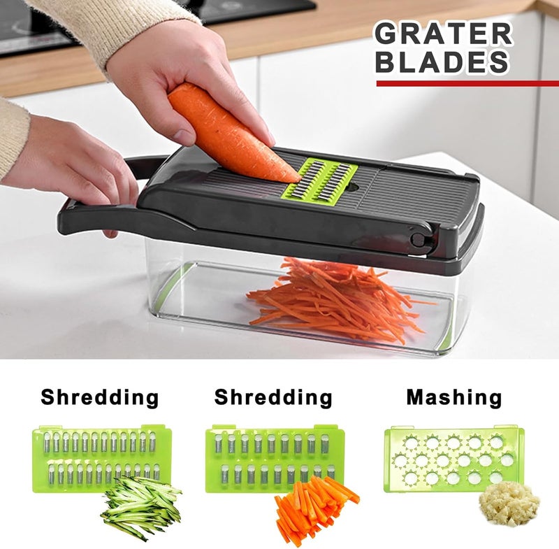 Auzeuner Multifunctional Veggie Chopper - 14 in 1 Food Chopper With 8 Blades, Slicer, Dicer, Cutter for Vegetables, Onions, and More - Hand Guard Included - Image 2