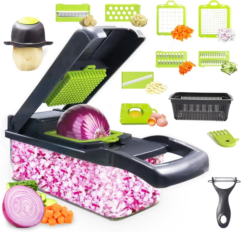 Auzeuner Multifunctional Veggie Chopper - 14 in 1 Food Chopper With 8 Blades, Slicer, Dicer, Cutter for Vegetables, Onions, and More - Hand Guard Included - Image 1