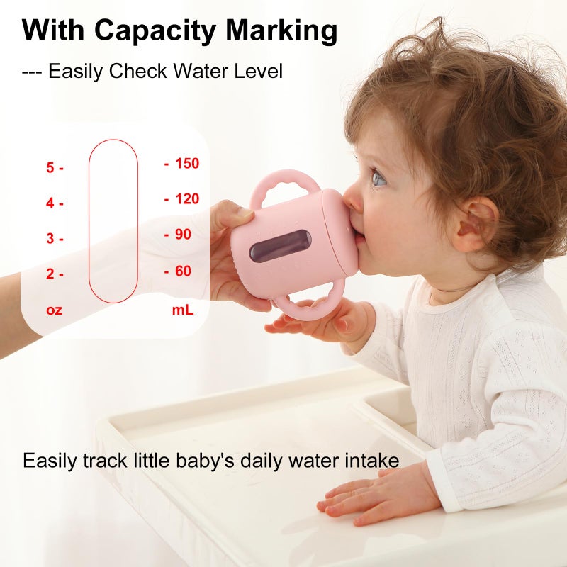 Seposeve 2 Pack Silicone Sippy Cups, Leak-Proof Baby Straw Cup for 6-12 Months, Spill Proof Toddler Cup with Straw 1-3 Years, with Capacity Marking, Non-slip Handle, Flow Control, 6 oz, Purple Pink - Image 5