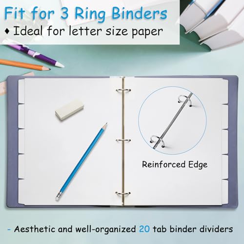 Coidea Binder Dividers for 3 Ring Binder, 1/5 Cut Tabs, Letter Size, Blank Write On Page Dividers with 5 Big Tabs for School Office Home, 4 Sets, 20 Dividers, White - Image 4