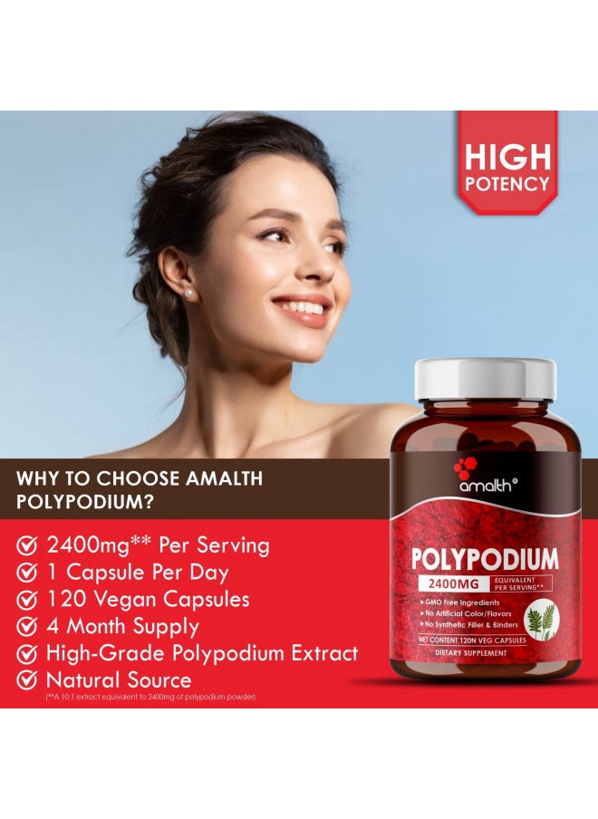 AMALTH - AMALTH Polypodium Leucotomos Extract 2400mg Per Day Supports Natural Healthy Skin -Antioxidant Supplements -120 Capsules (Vegetarian, Non-GMO & Gluten Free) - Image 1