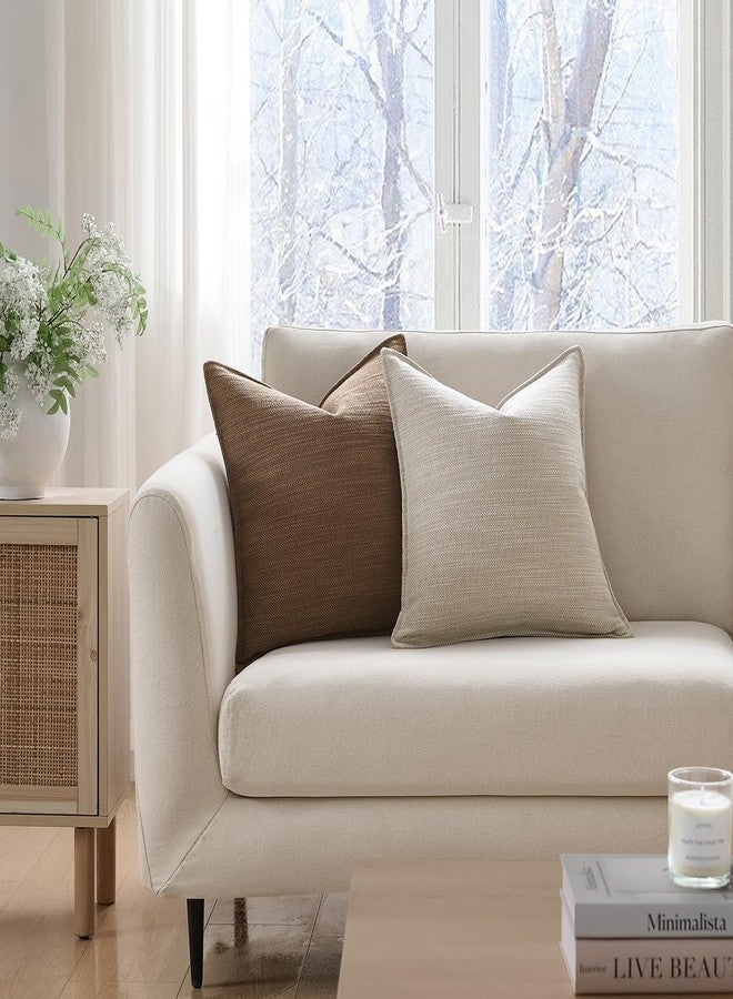 Meekio Set of 2 Linen Beige Pillow Covers 18x18, Linen Look Throw Pillow Covers with Flange Edge for Sofa Couch Living Décor - Image 2