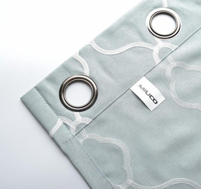 MIUCO Moroccan Embroidery Semi Sheer Curtains Faux Linen Grommet Curtains for Living Room 52 x 84 Inch 2 Panels Set, Sea Foam - Image 4