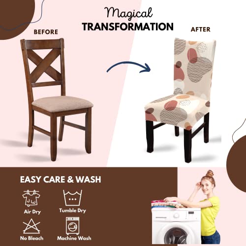 BRIDA® Stretchable Floral Geometric Printed Dining Chair Covers Set of 4 Seater Elastic Chair Seat Case Protector, Slipcovers (4 Chair Cover, Abstract Circles) - Image 5