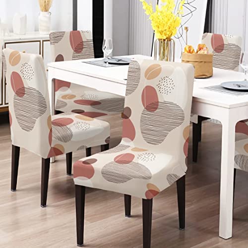 BRIDA® Stretchable Floral Geometric Printed Dining Chair Covers Set of 4 Seater Elastic Chair Seat Case Protector, Slipcovers (4 Chair Cover, Abstract Circles) - Image 1