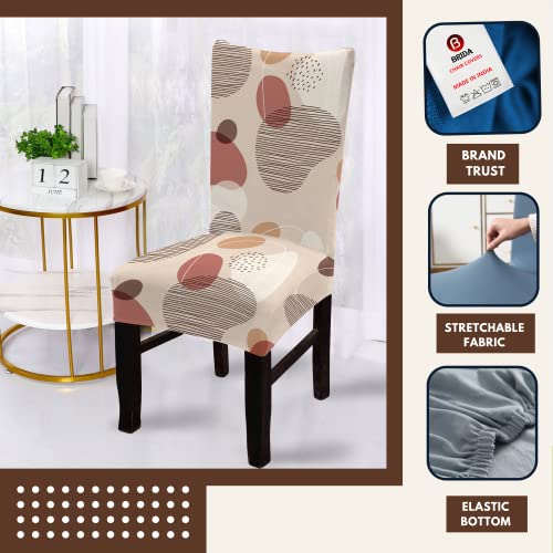 BRIDA® Stretchable Floral Geometric Printed Dining Chair Covers Set of 4 Seater Elastic Chair Seat Case Protector, Slipcovers (4 Chair Cover, Abstract Circles) - Image 2