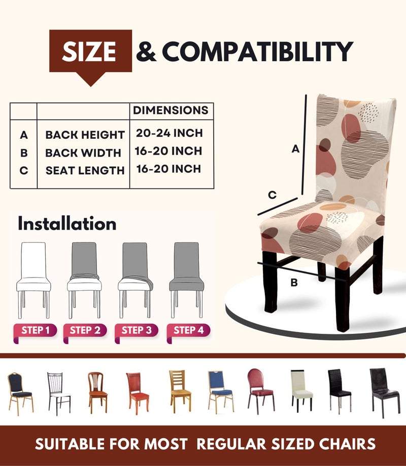 BRIDA® Stretchable Floral Geometric Printed Dining Chair Covers Set of 4 Seater Elastic Chair Seat Case Protector, Slipcovers (4 Chair Cover, Abstract Circles) - Image 3