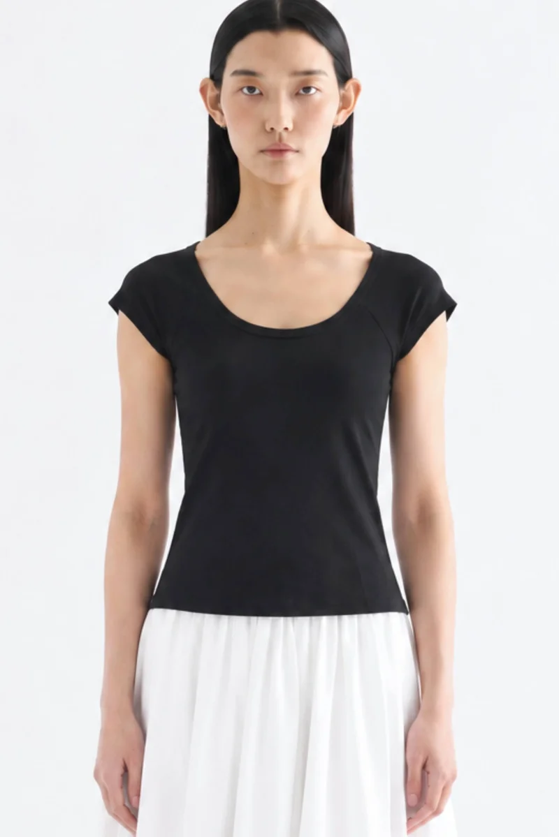 The Editor's Market Kerine Scoop Neck Cap Sleeve Top - Black