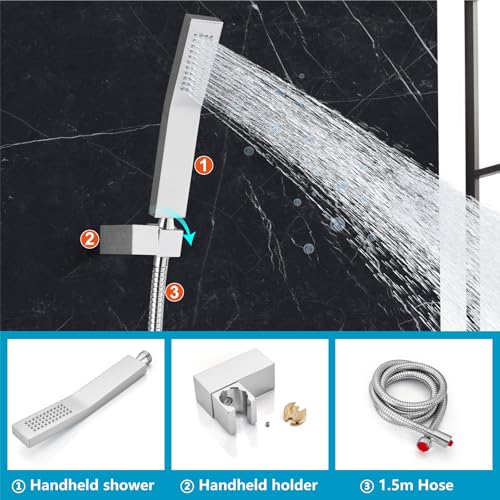 Midanya Wall Mount Bathtub Faucet with Handheld Spray Waterfall Tub Filler Single Handle Bathroom Tub Mixer Tap Hand-Shower System with Curved Spout Commercial,Polish Chrome - Image 3