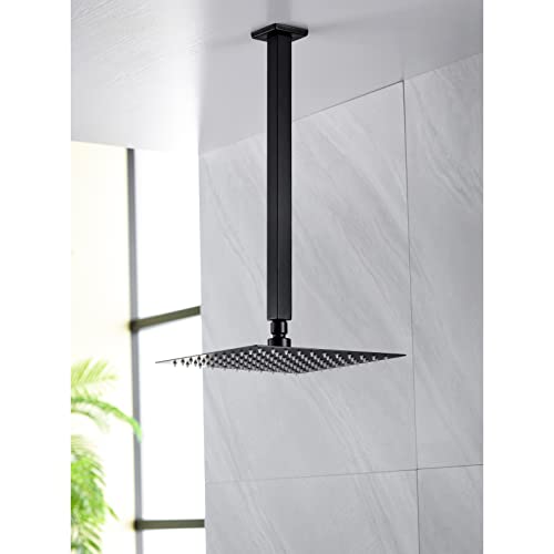 Anpean 16 Inch Square Ceiling Mounted Shower Arm and Flange Matte Black - Image 3