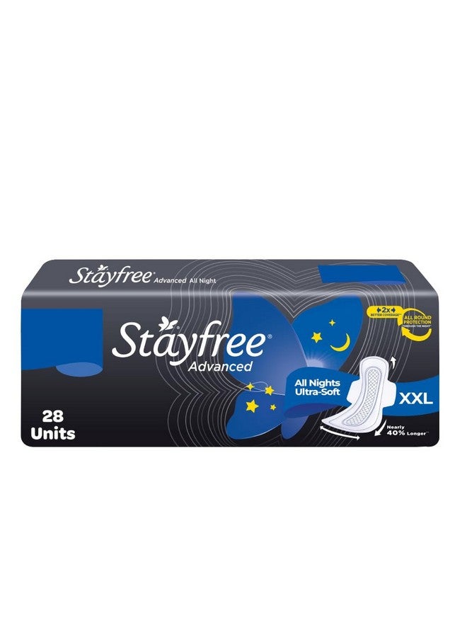 Stayfree Advanced Xxl|28 Pads|All Night Ultra Comfort Sanitary Pads For Women|Convert Heavy Flow Into Gel|Odour Control|Absorbs 2X More With Wider Back|Helps Prevent Rashes|Ultra Thin Pads|  - Image 1