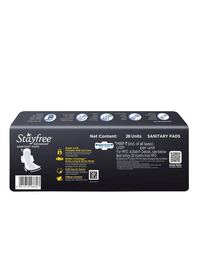 Stayfree Advanced Xxl|28 Pads|All Night Ultra Comfort Sanitary Pads For Women|Convert Heavy Flow Into Gel|Odour Control|Absorbs 2X More With Wider Back|Helps Prevent Rashes|Ultra Thin Pads|  - Image 2