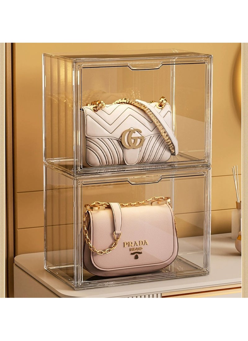 Hihonor 2 Pieces of Handbag Display Box, Acrylic Storage Box, Luxury Transparent Display Storage Box, Storage Bag Shelves Dust Household Finishing Storage, Transparent(36 * 22 * 28CM)  - Image 1