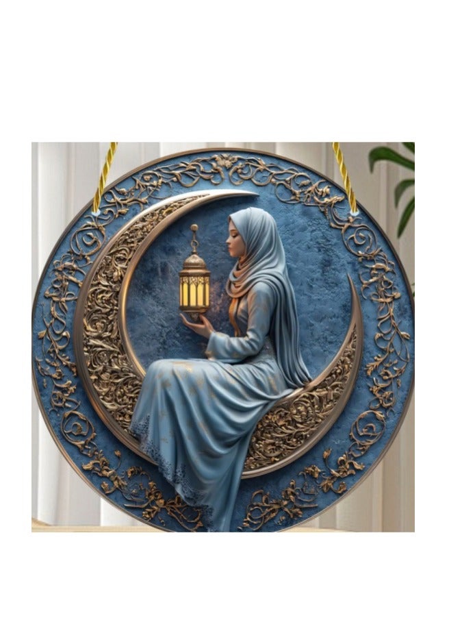2D Decorative Wall Hanging, Crescent Moon and Lantern Design, Elegant Home Decor for Eid and Ramadan - Image 2