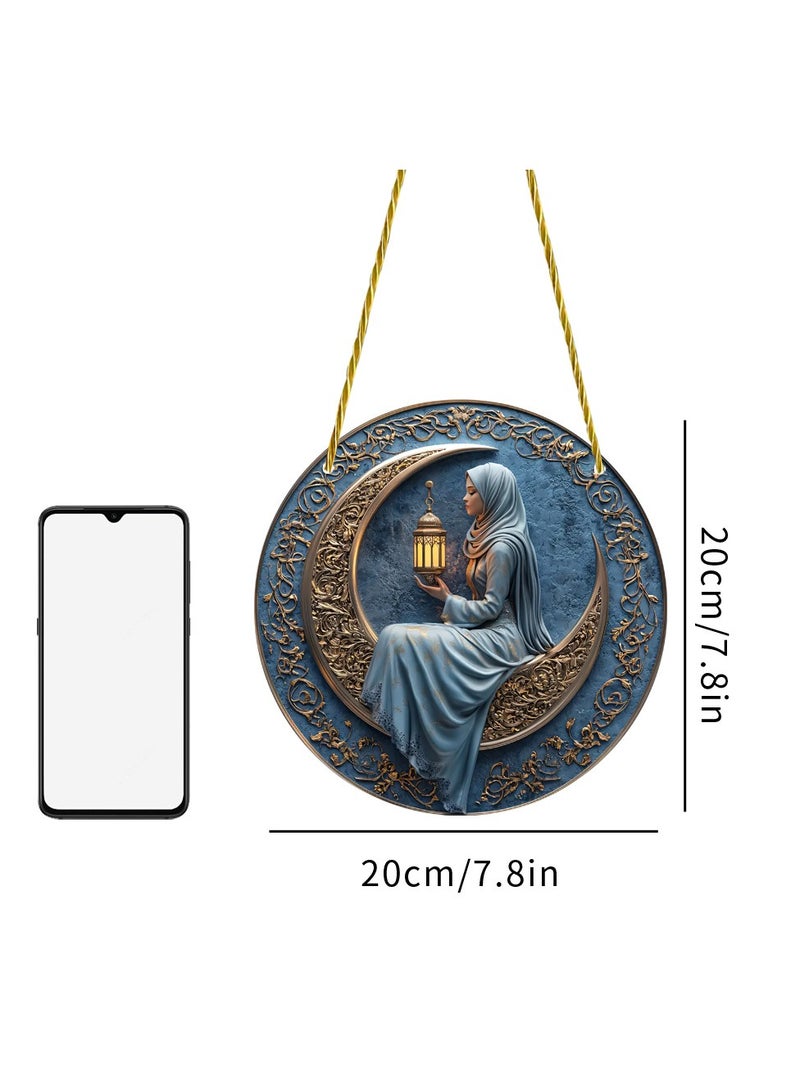 2D Decorative Wall Hanging, Crescent Moon and Lantern Design, Elegant Home Decor for Eid and Ramadan - Image 3