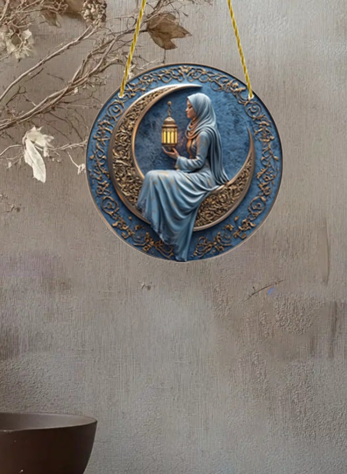 2D Decorative Wall Hanging, Crescent Moon and Lantern Design, Elegant Home Decor for Eid and Ramadan - Image 1