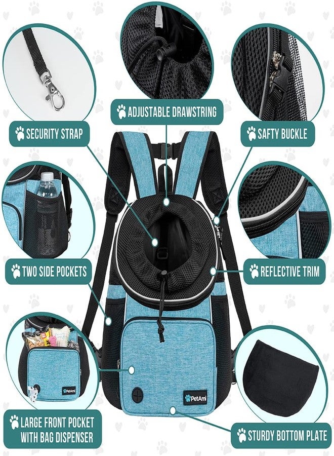 PetAmi Front Carrier Backpack for Dogs and Cats, Adjustable Ventilated Pet Chest Carrier for Hiking Camping Travel, Small Medium Dog Puppy Large Cat Carrying Bag, Max 10 lbs, Teal Blue - Image 4