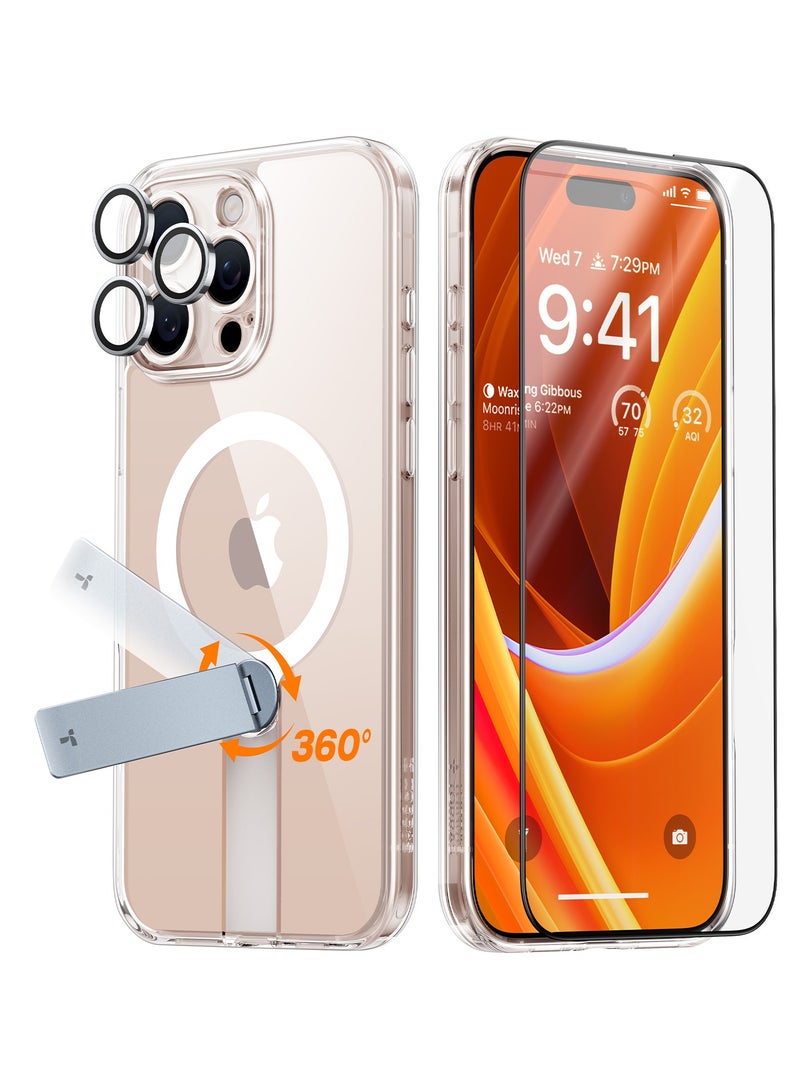 TORRAS 3-In-1 Bundle: 360° Stand Magnetic Case For iPhone 16 Pro, [Full Camera Protection] [Compatible With Magsafe] [16Ft Mil-Grade Drop Protection]. Case For iPhone 16 Pro (6.3") Includes A Magnetic Kickstand Case + Full Screen Protector + Camera Lens Guard. Diamond Clear Clear - Image 3