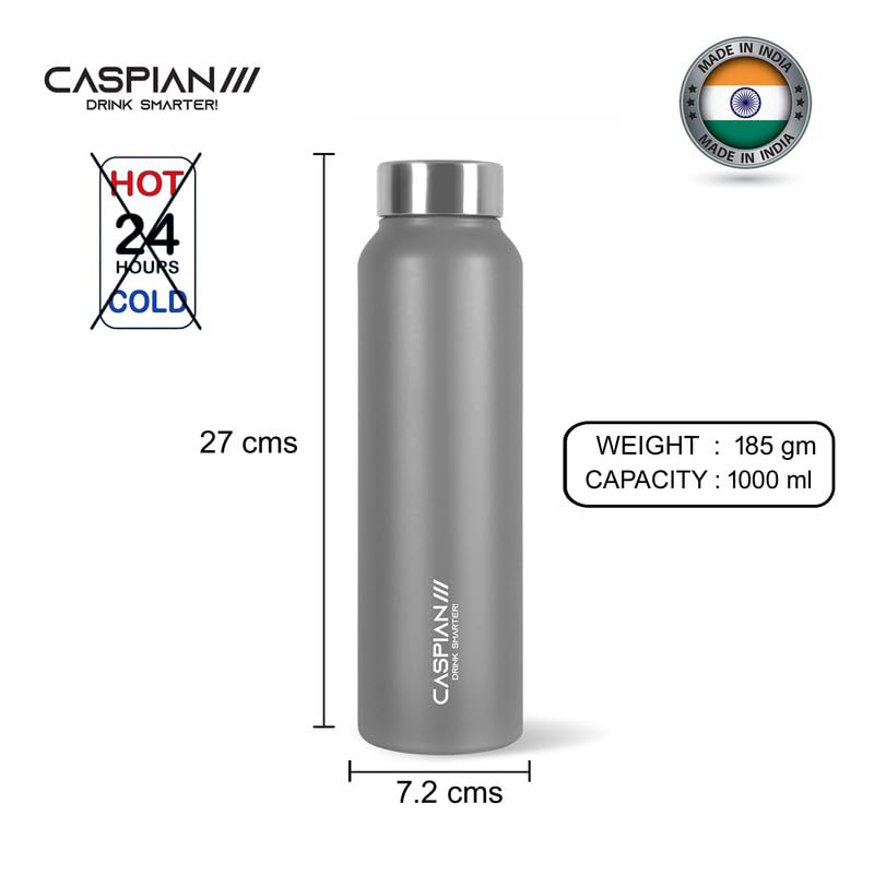 CASPIAN /// Astra ISI Certified Stainless Steel Water Bottle 1 LTR. (Gray Goose, 1 Litre) |Leak Proof Thunder for Fridge Home Office Travel School Kids Boys Girls Adults Sports Gym Yoga |BPA Free - Image 3