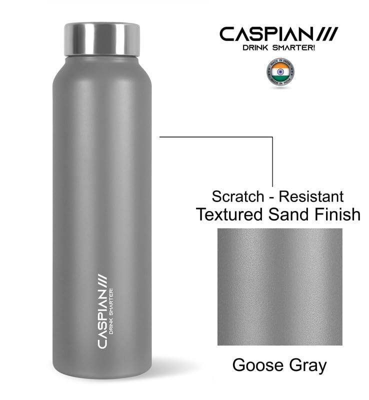 CASPIAN /// Astra ISI Certified Stainless Steel Water Bottle 1 LTR. (Gray Goose, 1 Litre) |Leak Proof Thunder for Fridge Home Office Travel School Kids Boys Girls Adults Sports Gym Yoga |BPA Free - Image 2