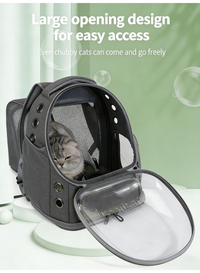 Stylish Pet Carrier Backpack with EXTRA SPACE, Breathable Cat Carrier Bag Expandable, Pet Bubble Backpack, Pet Travel Bag with Space Cover, Transparent Waterproof Portable Pet Space Capsule Backpack for Travel, Hiking, Walking and Outdoor-Grey Expandable - Image 5