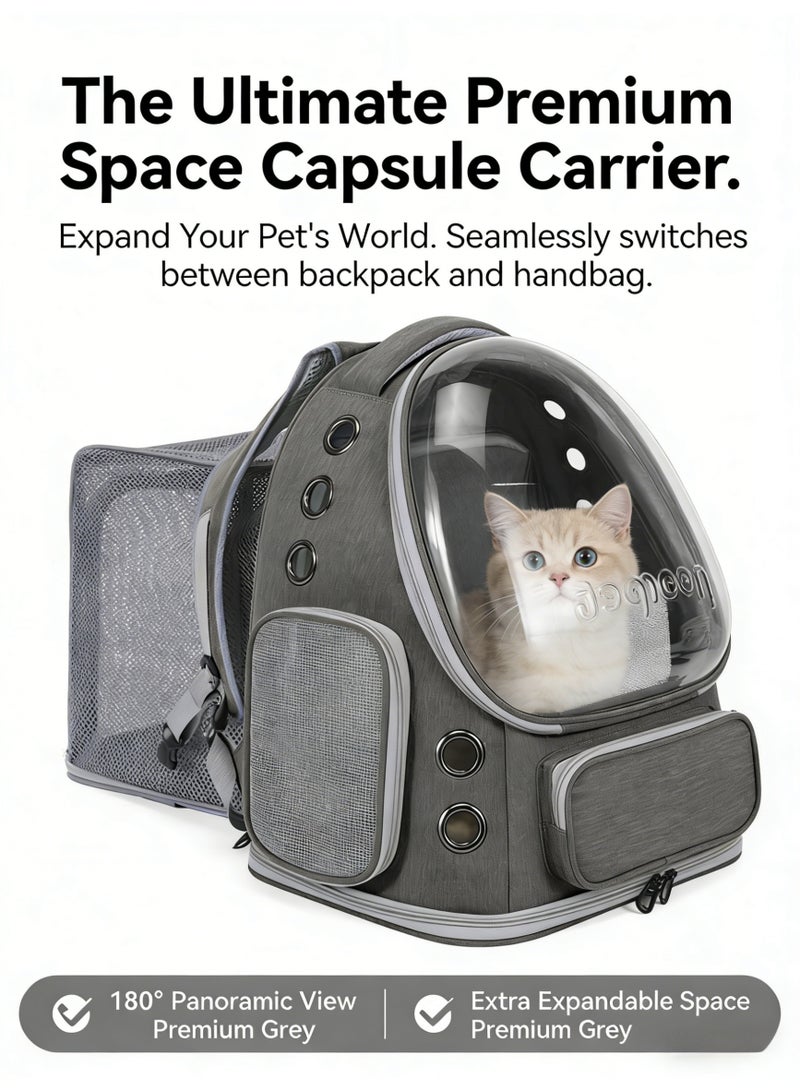 Stylish Pet Carrier Backpack with EXTRA SPACE, Breathable Cat Carrier Bag Expandable, Pet Bubble Backpack, Pet Travel Bag with Space Cover, Transparent Waterproof Portable Pet Space Capsule Backpack for Travel, Hiking, Walking and Outdoor-Grey Expandable - Image 2