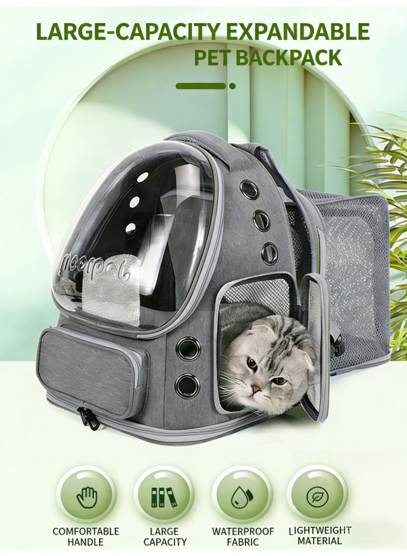 Stylish Pet Carrier Backpack with EXTRA SPACE, Breathable Cat Carrier Bag Expandable, Pet Bubble Backpack, Pet Travel Bag with Space Cover, Transparent Waterproof Portable Pet Space Capsule Backpack for Travel, Hiking, Walking and Outdoor-Grey Expandable - Image 4