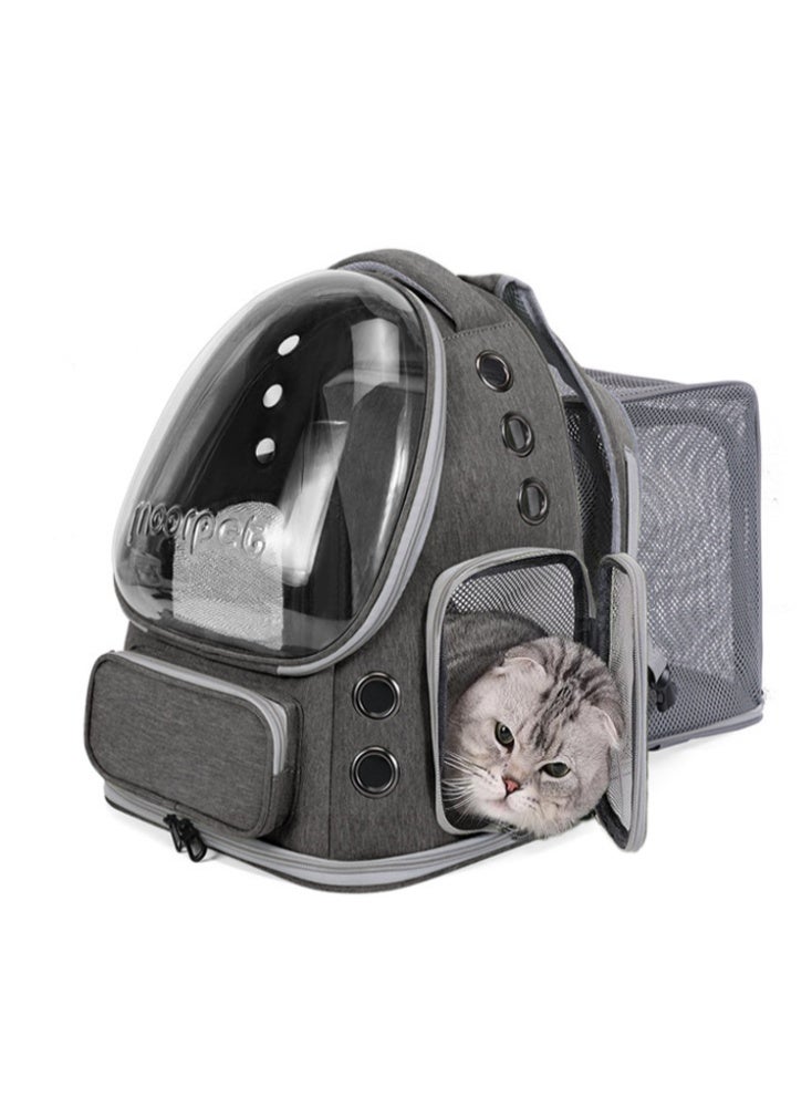 Stylish Pet Carrier Backpack with EXTRA SPACE, Breathable Cat Carrier Bag Expandable, Pet Bubble Backpack, Pet Travel Bag with Space Cover, Transparent Waterproof Portable Pet Space Capsule Backpack for Travel, Hiking, Walking and Outdoor-Grey Expandable - Image 1
