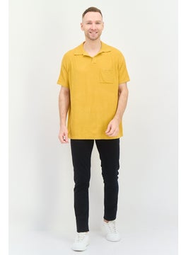 Asos Design Men Regular Fit Textured Short Sleeves Polo Shirt, Mustard  - Image 4