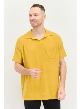 Asos Design Men Regular Fit Textured Short Sleeves Polo Shirt, Mustard  - Image 1
