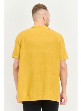 Asos Design Men Regular Fit Textured Short Sleeves Polo Shirt, Mustard  - Image 3