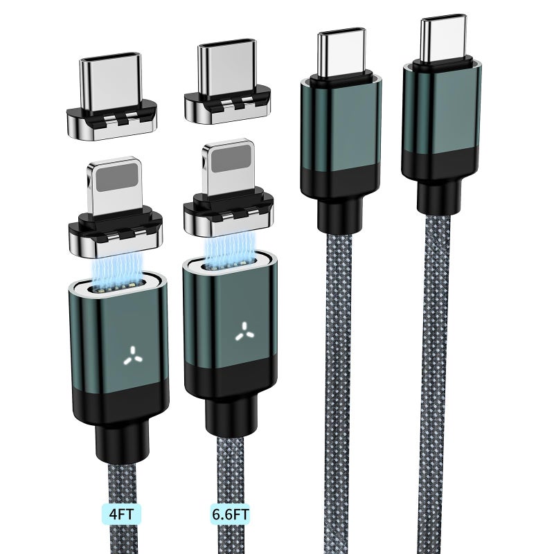 Azonee 65W PD USB C to USB C Cable – Magnetic Suction Charging Cable with 2 Tips for iPhone, Samsung, Android - Image 1